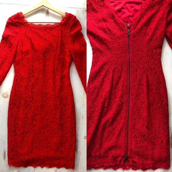 Adrianna Papell red lace sheath dress size 4 EUC - Picture 2 of 4